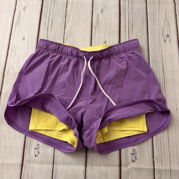 Nike Dri Fit Shorts Just Do It Purple Yellow Double Layer Running Lakers Color - Picture 4 of 7